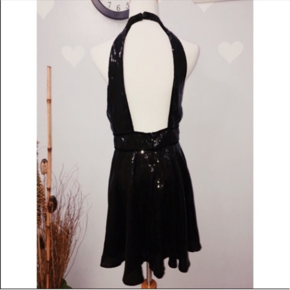 Free People Black Sequins Mini Halter Skater Dress - Picture 3 of 7